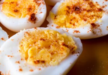 sliced boiled eggs topped with spices