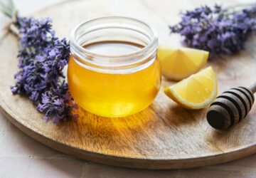 Honey and fresh lavender flowers