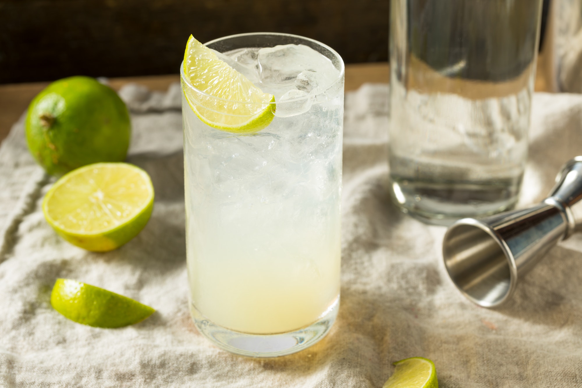 Boozy Alcoholic Lime Gin Rickey Cocktail